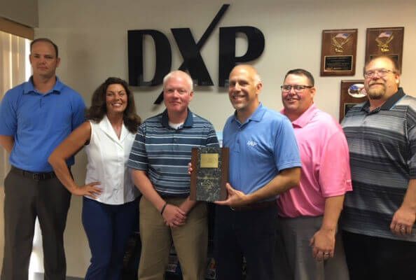 From left to right is Travis Tim (DXP Des Moines Customer Service Manager), Kendra Burns (DXP Des Moines Sales Professional), Jesse Cass (Hormel Foods Corporate Purchasing), Tim Mausbach (DXP Vice President Operations, North Central Region), Tom Shreckengost (DXP Mason City Sales Professional), Phil Travis (DXP Cedar Rapids Sales Professional)