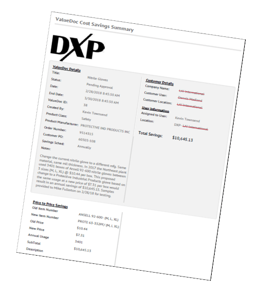 DXP Value Tracker - Cost Savings summary
